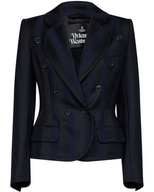 Vivienne Westwood Midnight And Striped Wool Georgia Double-Breasted Jacket - Blue