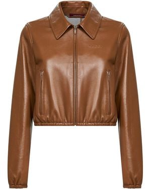 Gucci Honey Biscuit Nappa Leather Cropped Logo Jacket - Brown