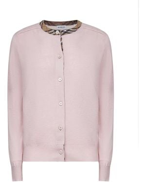 Burberry Wool Check Trim Cardigan - Pink