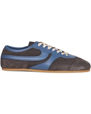 Dries Van Noten Steel Suede Trainers With Leather Details - Blue