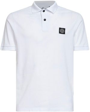 Stone Island Stretch Cotton Piqué Polo Shirt - White