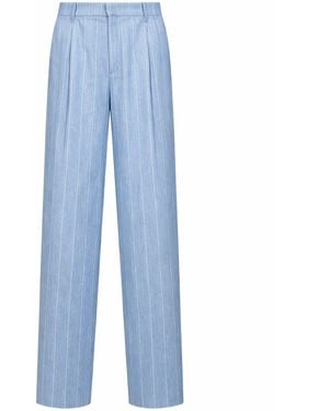 Tagliatore Light Pinstriped Stretch Linen Blend Palazzo Trousers - Blue