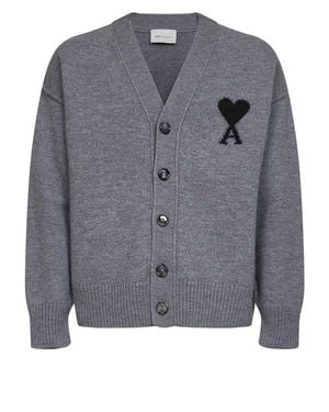 Ami Paris Felted Merino Wool Ami De Cœur Cardigan - Grey