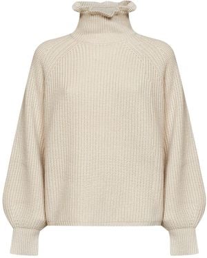 Max Mara Oatmeal Wool And Cashmere Knit Mxmpontile Wide Sweater - Natural