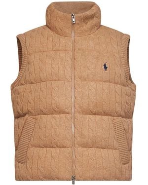 Polo Ralph Lauren Camel Cable Knit Wool And Cashmere Padded Vest - Brown