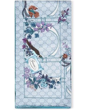 Gucci Light Printed Silk Twill Scarf<Br - Blue