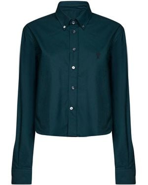 Ami Paris Cotton Poplin Cropped Shirt - Blue