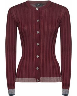 Etro Burgundy Flat Ribbed Knit Cardigan - Purple