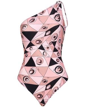 PUCCI Nude Occhi-Print Stretch Lycra One-Shoulder Swimsuit - Pink