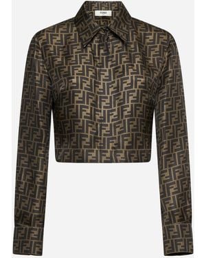 Fendi Ff Silk Cropped Shirt - Black