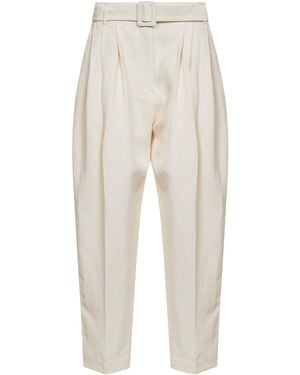 Co. Pearl Visse And Linen Pleated Belted Pants - White