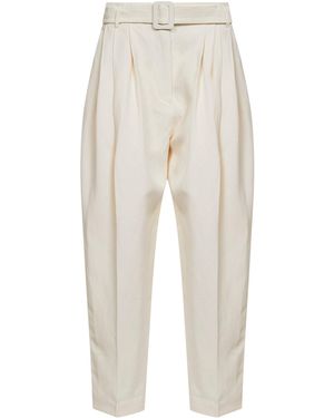 Co. Pearl Visse And Linen Pleated Belted Pants - White
