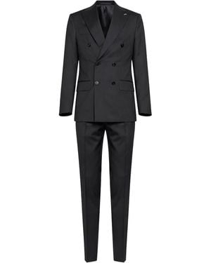 D 40 Virgin Wool Positano Double-Breasted Suit - Black