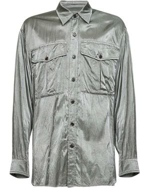 Dries Van Noten Mint Viscose And Cotton Shirt With Chest Pockets - Grey
