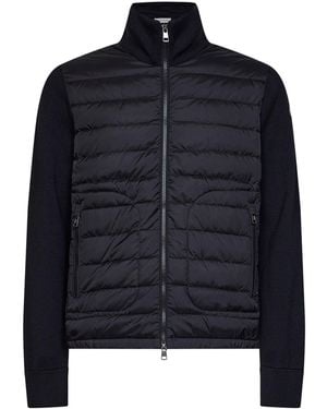 Moncler Wool Blend Zip-Up Padded Cardigan - Blue