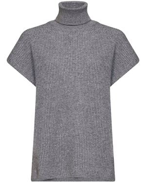 Max Mara Mélange Ribbed Wool And Cashmere Knit Turtleneck Sweater - Gray