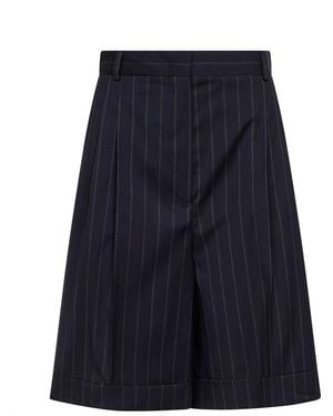 Max Mara Pinstriped Wool Canvas Mstere Bermuda Shorts - Blue