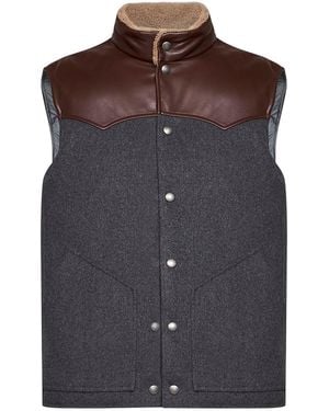 Brunello Cucinelli Mid Wool Flannel Paneled Sleeveless Down Vest - Brown