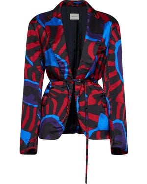 Dries Van Noten Marbled Clay-Print Twill Blursy Belted Blazer - Blue