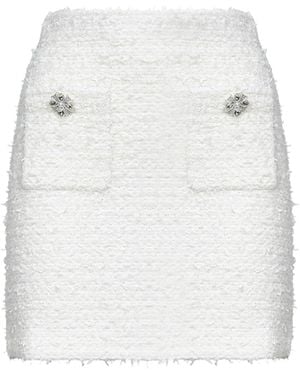 Self-Portrait Cream Bouclé Knit Miniskirt - White