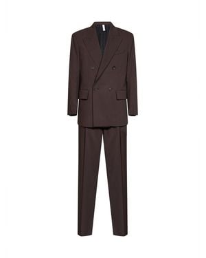 Hevò Double-Breasted Rodi Suit Canvas Polyester Suits - Brown