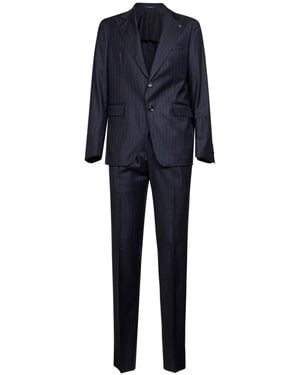 Tagliatore Pinstriped Virgin Wool Single-Breasted Suit - Blue