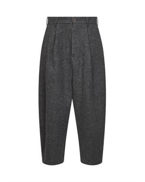 Uma Wang Virgin Wool Patina Cropped Barrel Trousers - Grey