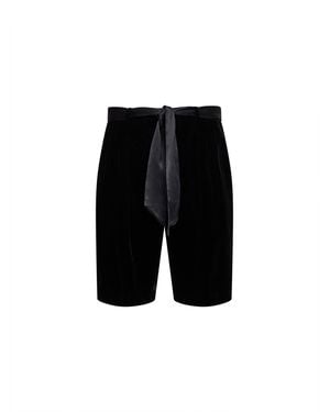 Saint Laurent Velvet Tailored Bermuda Shorts With Sash - Black