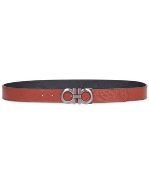 Ferragamo Two-Tone Gancini Reversible Belt - White