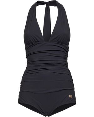 Dolce & Gabbana Sensitive Fabric Draped One-Piece Swimsuit - Blue