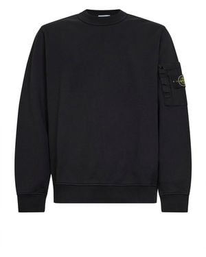 Stone Island Cotton Sweatshirt With Ripstop Cotton Pocket - Blue