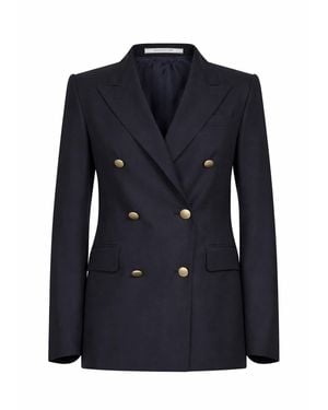 Tagliatore Virgin Wool And Silk Double-Breasted Blazer - Blue