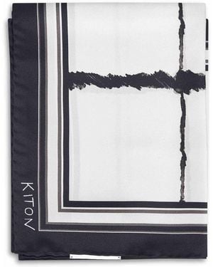 Kiton Printed Silk Twill Scarf - White