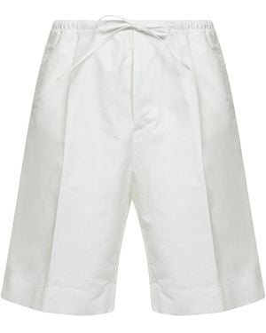 Bottega Veneta Chalk Cotton Poplin Pleated Bermuda Shorts - White
