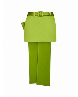 Self-Portrait Satin Belted Mini Skirt With Bow - Green