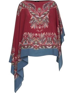 Etro Printed Crêpe De Chine Silk Poncho Top - Red