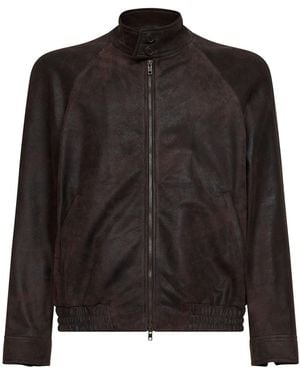 Salvatore Santoro Coffee Nubuck Bomber Jacket - Black