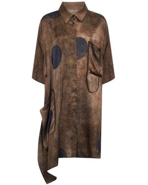 Uma Wang Printed Stretch Silk Thetis Asymmetric Shirt - Brown