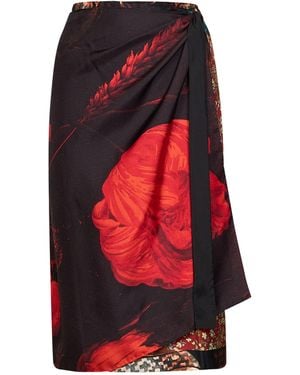 Dries Van Noten Flemish Painting-Print Silk Scarfy Scarf-Style Midi Skirt - Red