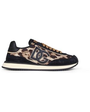 Dolce & Gabbana Leo-Print Fabric Dg Cushion Sneakers - Black
