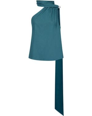 GIUSEPPE DI MORABITO Virgin Wool One-Shoulder Top With Jewelled Detail - Blue