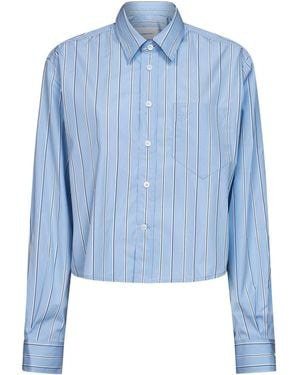 Ami Paris Striped Cotton Poplin Cropped Shirt - Blue