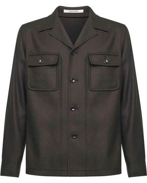 Tagliatore Dark Virgin Wool Twill Gbarrow Overshirt - Black