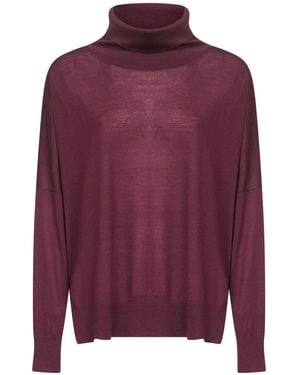 Blanca Vita Burgundy Virgin Wool Knit Oversized Turtleneck Jumper - Purple