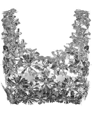 Rabanne Plastic Discs Bralette Top With Floral Details - Grey