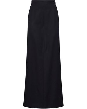 Maison Margiela Virgin Wool Pants-Like Straight Maxi Skirt - Black