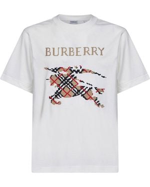 Burberry Chalk Cotton T-Shirt With Cross-Stitch Knight - White