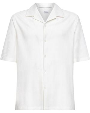 Brunello Cucinelli Jacquard Jersey Short-Sleeved Shirt - White