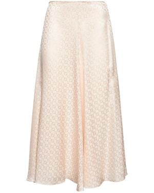 Fendi Ff Silk Flared Midi Skirt - White