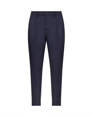 D 40 Dark Stretch Wool Blend Slim Carrot Pants - Blue